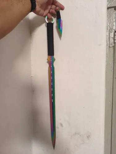 Kit Kunai + Faca Tática Colorida Arco-Íris (Aço)