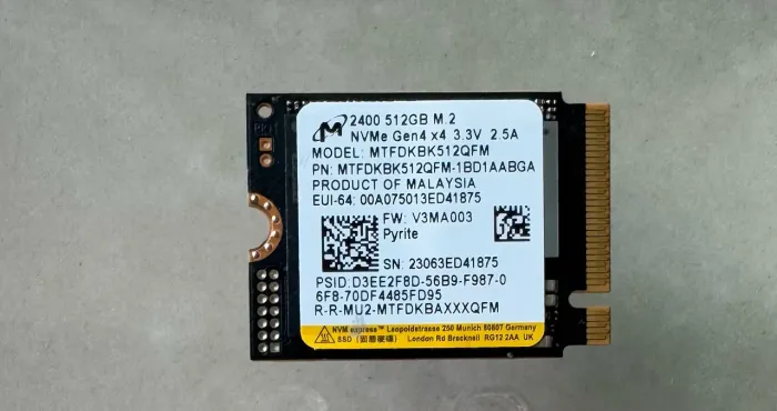 SSD M.2 NVMe 512gb PCIe 2230 Gen4X4 2400 Micron