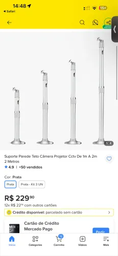 Suporte Parede Teto Câmera Projetor Cctv De 1m A 2m 2 Metros