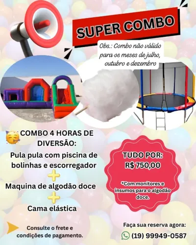 COMBO - Cama elástica, Algodão doce e Pula Pula