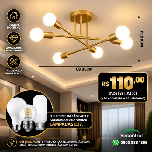 Luminária de luxo para sala ou quarto / instalado
