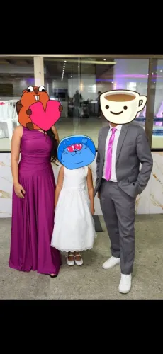 Vestido madrinha fucsia + Vestido florista + terno e calça padrinho