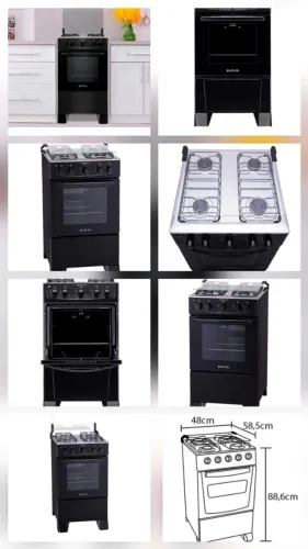 Fogão Atlas Mônaco Plus 4 bocas preto, mesa inox tampo de vidro  NOVO NA CAIXA LACRADO 