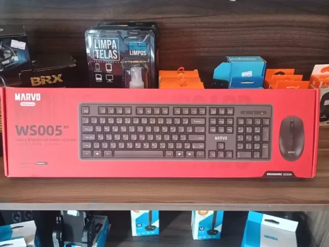 Kit Teclado e Mouse Marvo WS005, ABNT2, 1600PI, Wireless, Preto, WS005-BK-PT