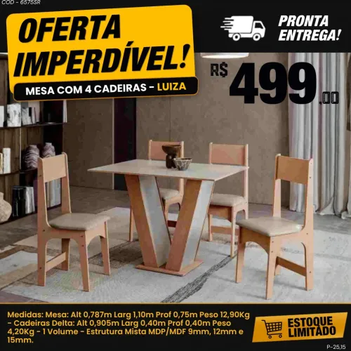 Mesa com 4 cadeiras - ENTREGA IMEDIATA 