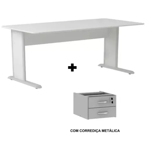 Mesa Escritório Cinza com Gavetas Estrutura Robusta Profissional 53082