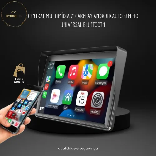 Central Multimídia 7" CarPlay Android Auto Sem Fio Universal Bluetooth