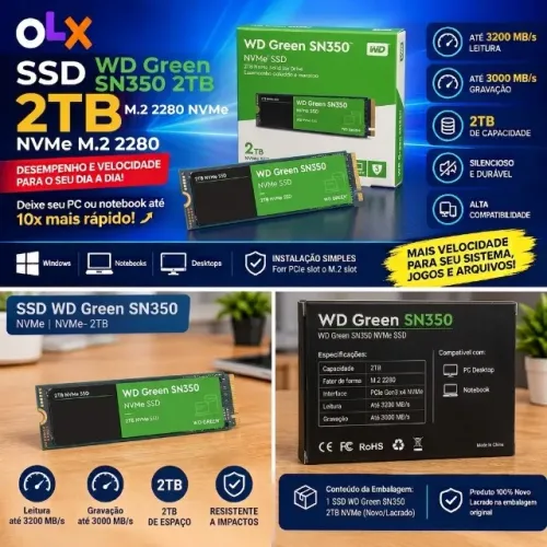 SSD WD Green SN350 2TB NVMe M.2 2280 - NOVO / LACRADO (Original Western Digital)