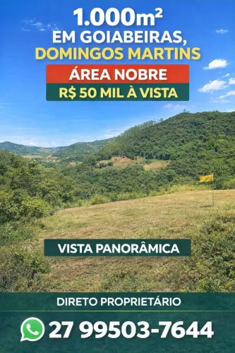 DOMINGOS MARTINS!<br>Terreno 1.000m² em área nobre de Goiabeiras, com vista panorâmica, troco