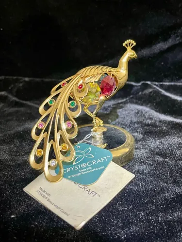 Estatueta Pavão de Luxo Crystocraft - Edição Ouro 24k com Cristais Swarovski