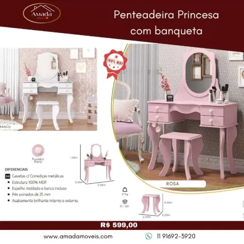 Penteadeira Princesa com Bamqueta, a pronta entrega