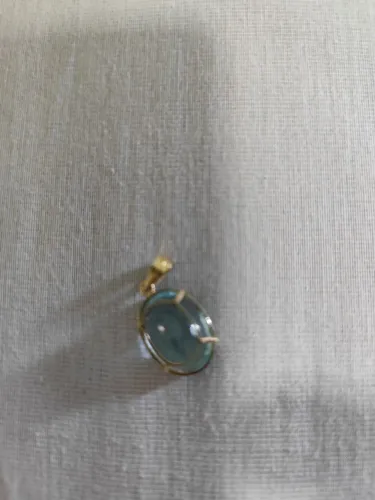 Pingente ouro com pedra Aquas Marinha azul 