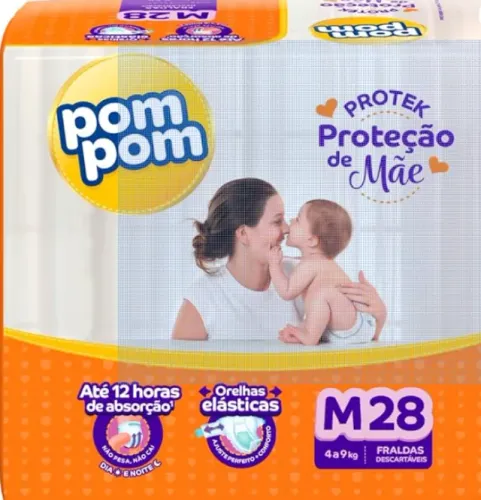 Fralda Pompom Protek M - 28 Unidades - Pacote Fechado