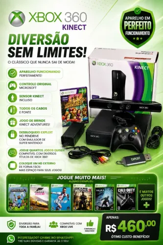 Xbox 360 completo com desbloqueio xploit no pendrive 
