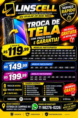 Troca de Tela, Bateria e Conector de Celular | LINSCELL