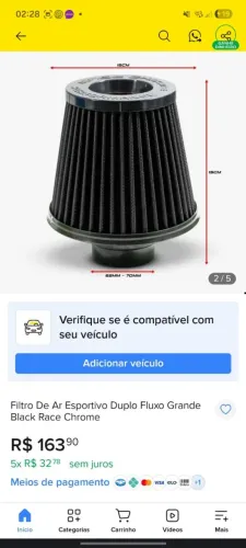 Filtro de ar esportivo