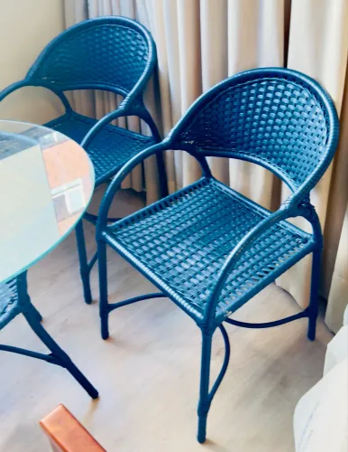 Mesa Bistrô + 2 Cadeiras Rattan Sintético Azul
