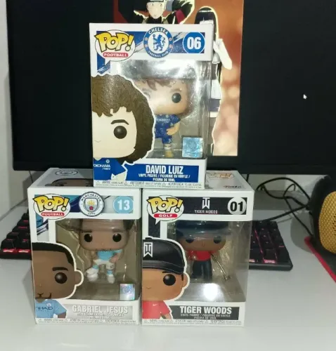 Funko pop David Luiz, Gabriel Jesus e Tiger Woods. Funko Esportes