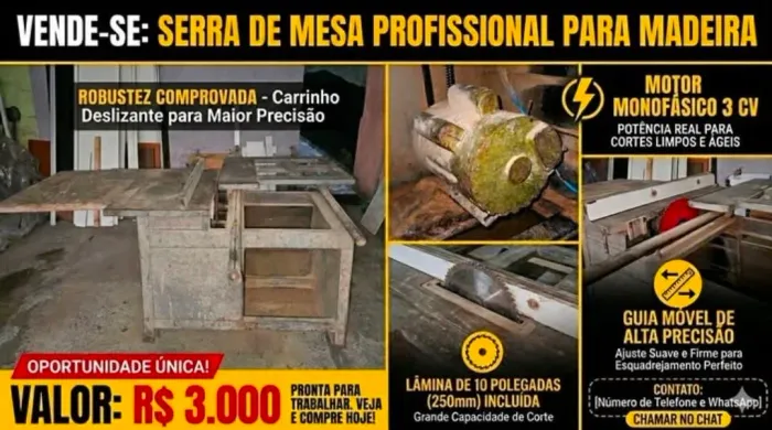 Serra Esquadrejadeira / Circular de Bancada Profissional - Motor 3 CV