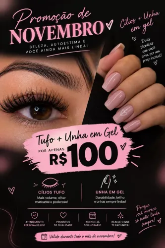 COMBO PROMOÇÃO UNHA EM GEL E CÍLIOS TUFINHO
