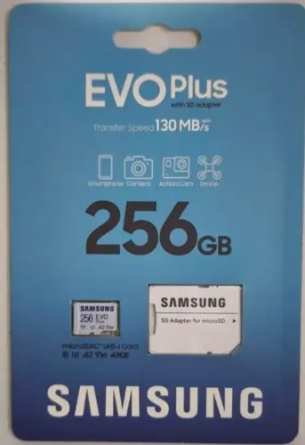 Cartão Samsung Evo Plus 256GB A2 V30 - Grava 4K