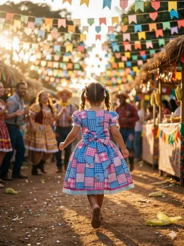 Vestido de São João Caipira Infantil Encantador - 5 a 6 Anos - Pronta para a Festa!<br>