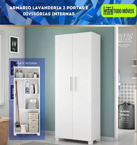 ARMÁRIO LAVANDERIA 2 PORTAS E DIVISÓRIAS INTERNAS