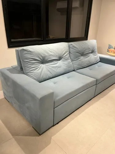 Sofá Retrátil Grande Azul 2,60x1,20 com Regulagem