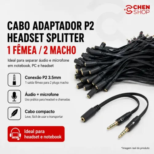 Cabo Adaptador P3 para P2 Áudio e Microfone Headset Notebook PC