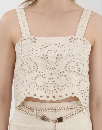 cropped de linho e laise