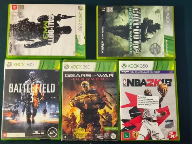 Lote de jogos originais Xbox 360 COD MW4, MW3, Gears, BF3, NBA 2K18