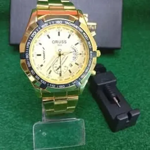 Relógio masculino ORUSS com pulseira de aço inoxidável dourado a prova d'água