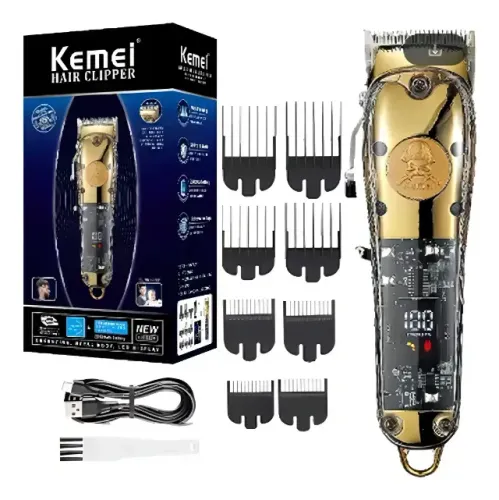 Máquina de Cortar Cabelo Bivolt Kemei 8W KM-1829 com Pentes e Bateria