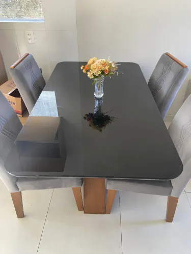 Sala de jantar mesa 4 cadeiras tampo de vidro