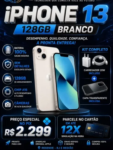 iPhone 13 Branco 128GB | Bateria 100% | Kit Completo