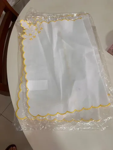 Conjunto Jogo americano branco com bordado amarelo 4unidades