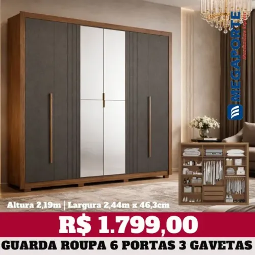 Guarda Roupa Casal 3 Gavetas com Espelho (NOVO) Entrega Grátis! 
