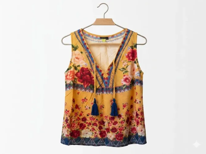 Blusa Boho Feminina Floral Mostarda - Leve e Elegante