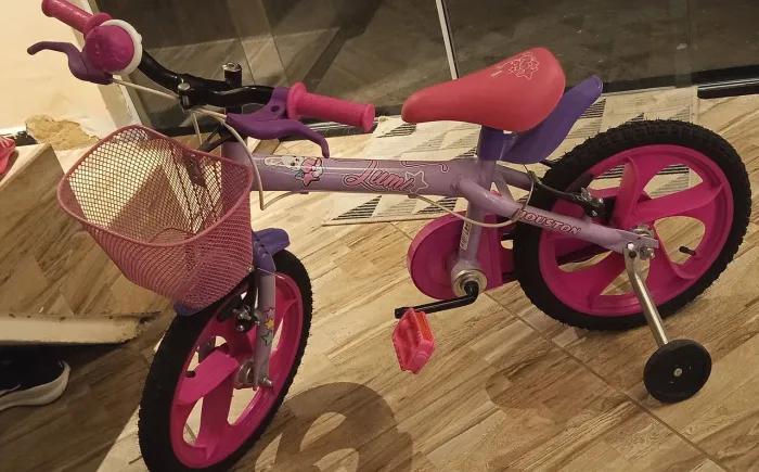 Bicicleta Infantil Aro 16 Houston Ludi - Lilas com Rodinhas Freio V-Brake + 1 Lindo Kit Pr