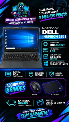 Notebook Dell Inspiron 3573 Pentium, SSD 240gb 4gb ram GARANTIA DE 4 MESES