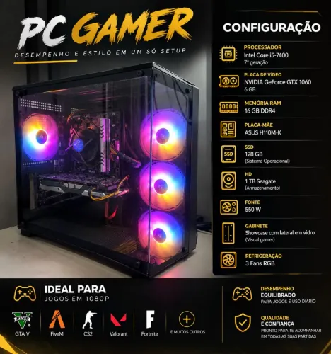 Pc gamer NVidia 1060 6gb e 16gb de Ram