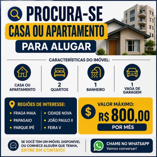 PROCURA-SE CASA OU APARTAMENTO PARA ALUGAR
