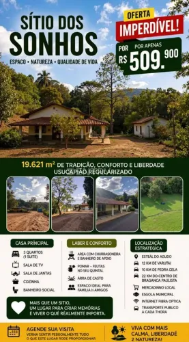 Sitio São João com Moradia e Área Total 19.621 M2 em Bragança Paulista