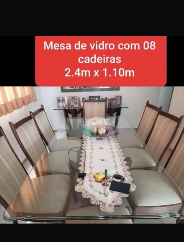 Mesa de Jantar de Vidro 8 Lugares + Aparador - Excelente Estado