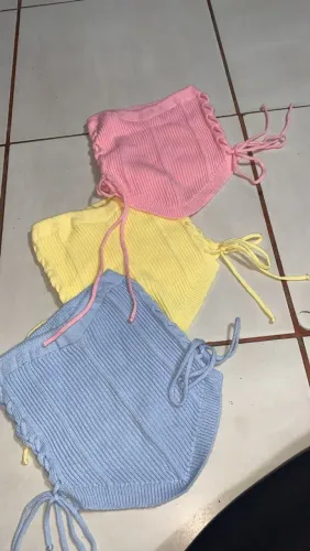 Croped tricô modal/ so azul e Rosa