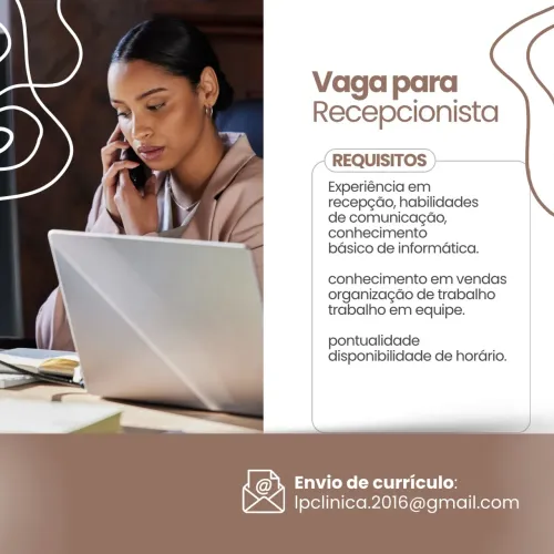 Vaga recepcionista de clínica 