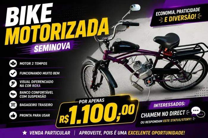 Bike motorizada 2 tempos seminova R$ 1.100