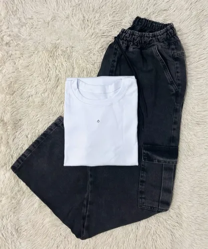 Kit Camisa Canelada e Calça Cargo Marmorizado