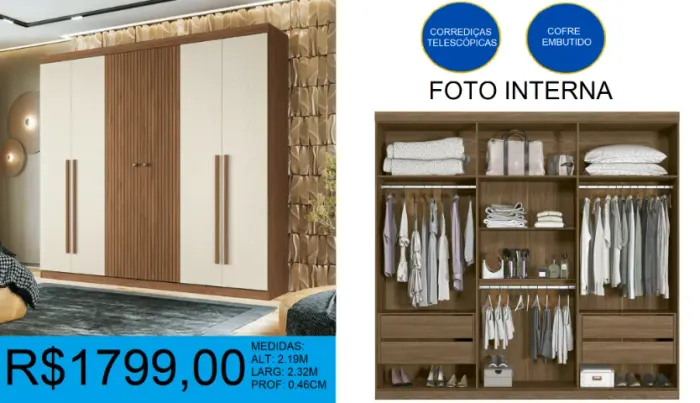 ROUPEIRO - BURITI - 6 PORTAS - COMPRE HOJE E RECEBA EM ATÉ 72 HORAS