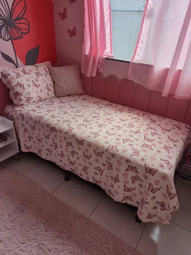 Cama Solteiro Box com Cabeceira Estofada Rosa